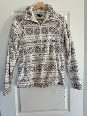 Eddie Bauer Cream & Taupe Patterned Half-Zip Fleece Pullover